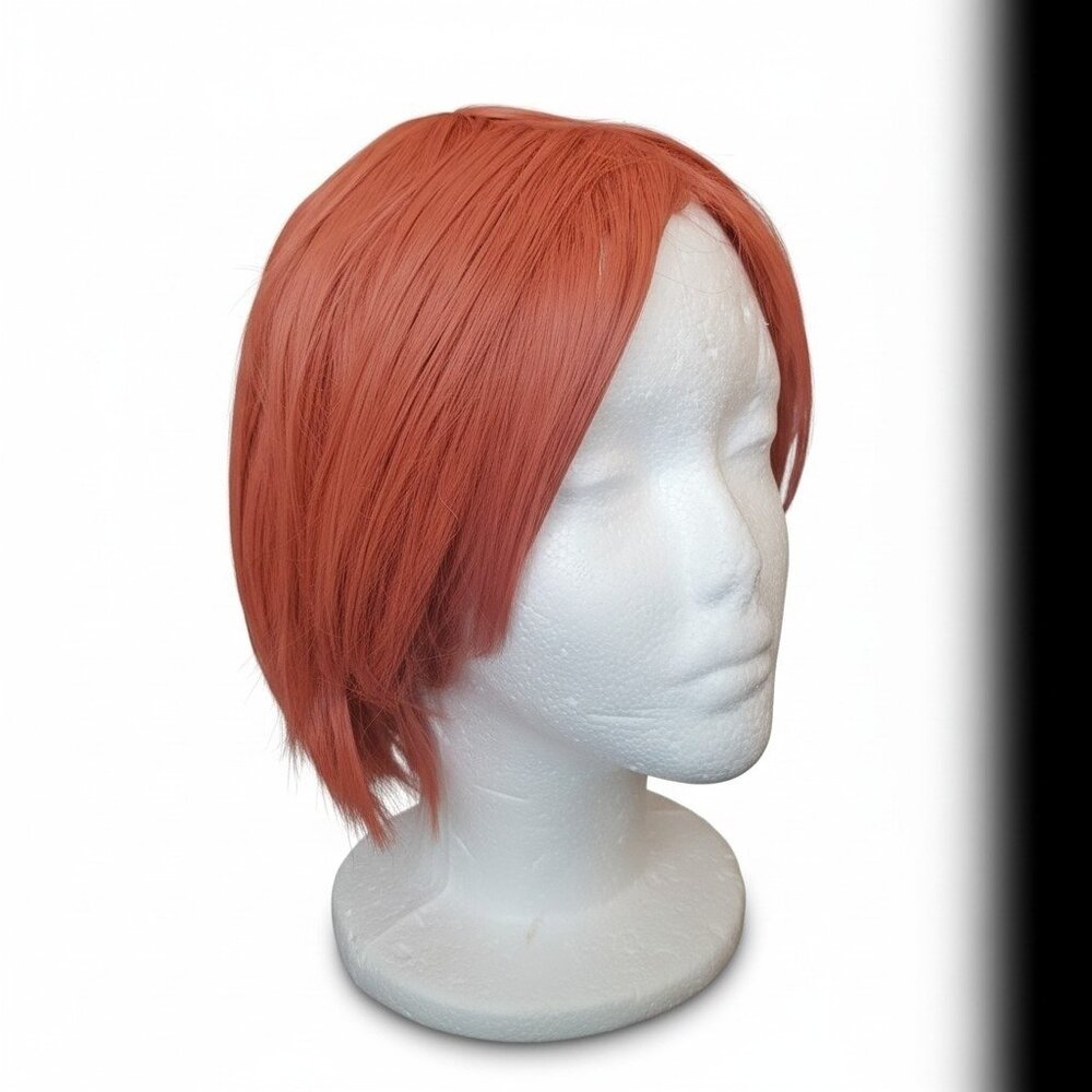Cosplay Fashion Wig Short Red Straight With Attachable Bun Tail Netting Cap - Picture 3 of 8